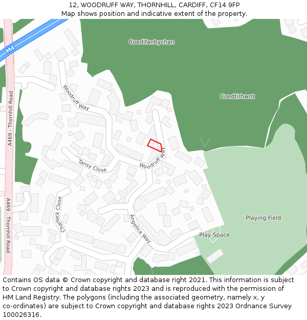 12, WOODRUFF WAY, THORNHILL, CARDIFF, CF14 9FP: Location map and indicative extent of plot