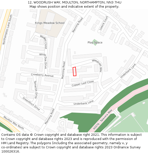 12, WOODRUSH WAY, MOULTON, NORTHAMPTON, NN3 7HU: Location map and indicative extent of plot