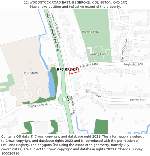 12, WOODSTOCK ROAD EAST, BEGBROKE, KIDLINGTON, OX5 1RQ: Location map and indicative extent of plot