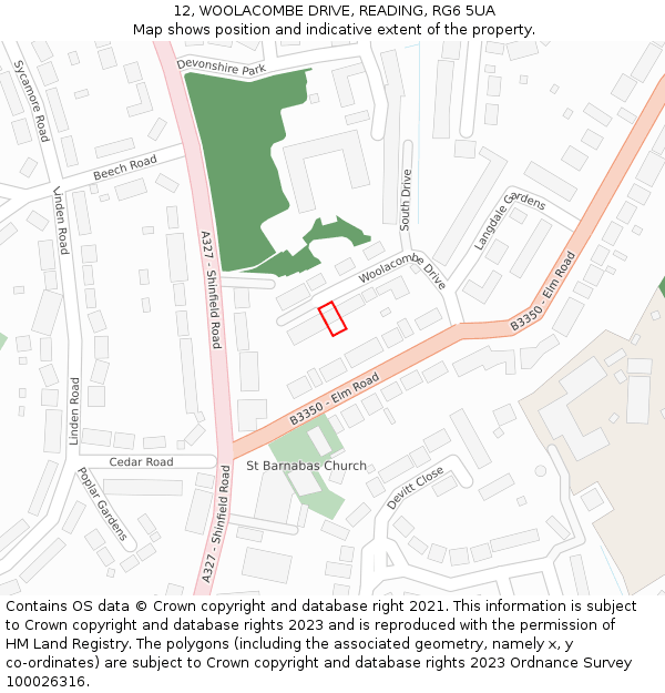12, WOOLACOMBE DRIVE, READING, RG6 5UA: Location map and indicative extent of plot