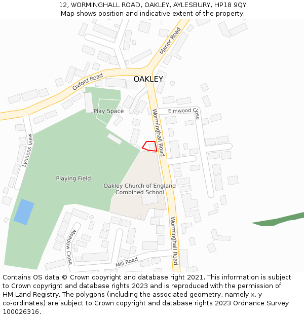 12, WORMINGHALL ROAD, OAKLEY, AYLESBURY, HP18 9QY: Location map and indicative extent of plot
