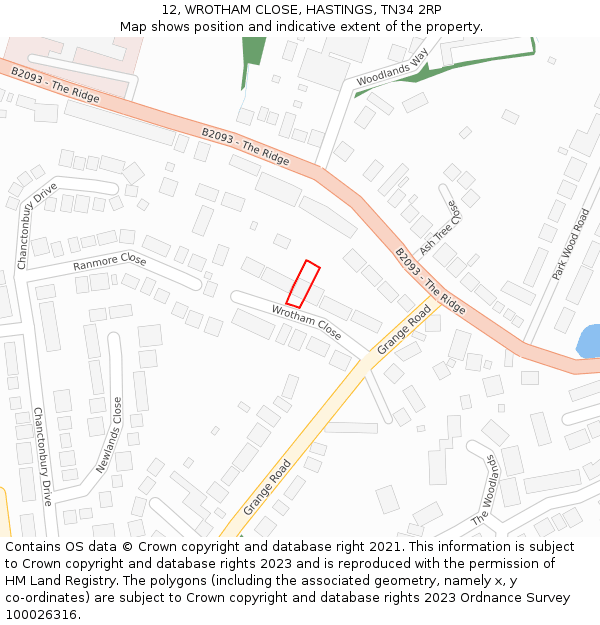 12, WROTHAM CLOSE, HASTINGS, TN34 2RP: Location map and indicative extent of plot