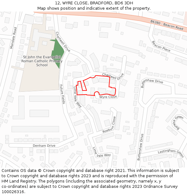 12, WYRE CLOSE, BRADFORD, BD6 3DH: Location map and indicative extent of plot