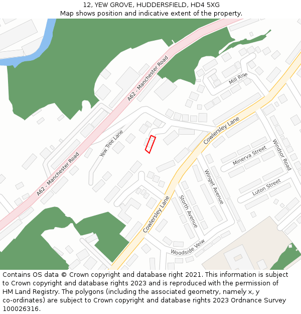 12, YEW GROVE, HUDDERSFIELD, HD4 5XG: Location map and indicative extent of plot