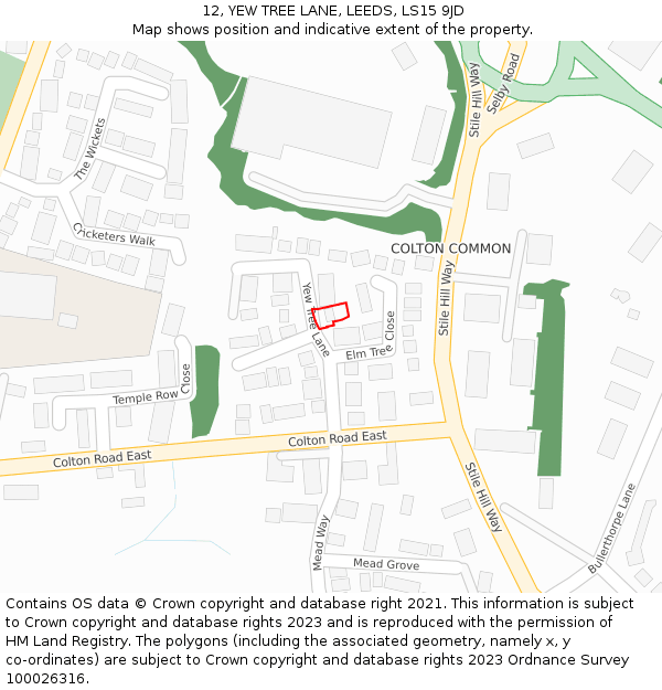 12, YEW TREE LANE, LEEDS, LS15 9JD: Location map and indicative extent of plot