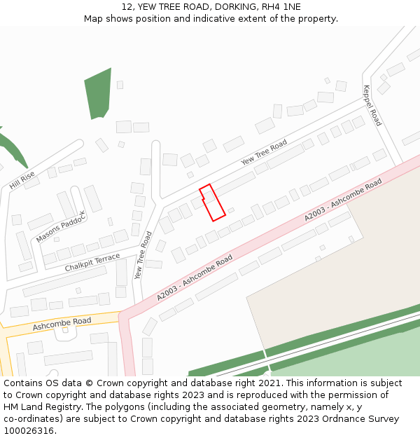 12, YEW TREE ROAD, DORKING, RH4 1NE: Location map and indicative extent of plot