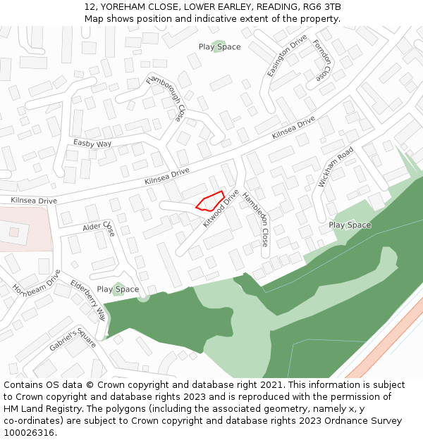 12, YOREHAM CLOSE, LOWER EARLEY, READING, RG6 3TB: Location map and indicative extent of plot