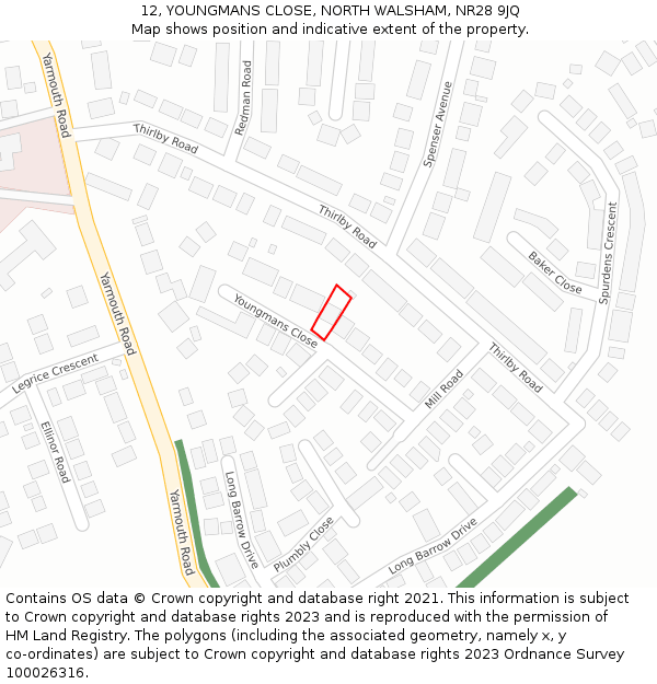 12, YOUNGMANS CLOSE, NORTH WALSHAM, NR28 9JQ: Location map and indicative extent of plot