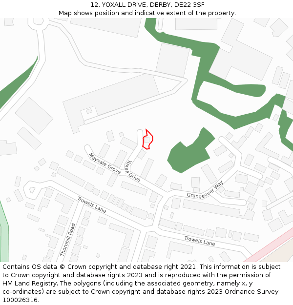 12, YOXALL DRIVE, DERBY, DE22 3SF: Location map and indicative extent of plot