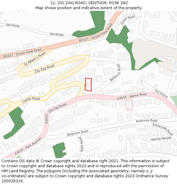 12, ZIG ZAG ROAD, VENTNOR, PO38 1BZ: Location map and indicative extent of plot