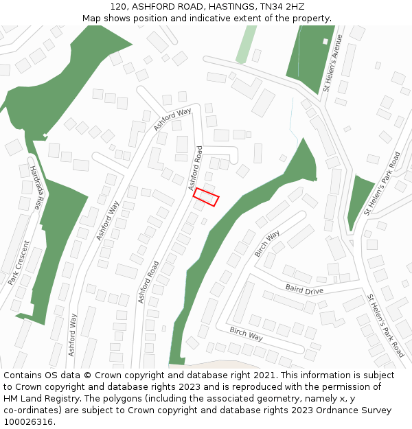 120, ASHFORD ROAD, HASTINGS, TN34 2HZ: Location map and indicative extent of plot