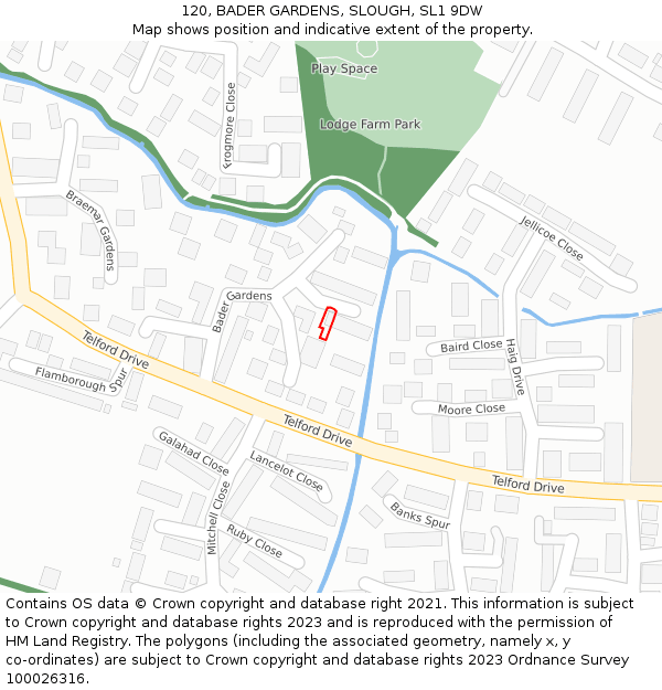 120, BADER GARDENS, SLOUGH, SL1 9DW: Location map and indicative extent of plot