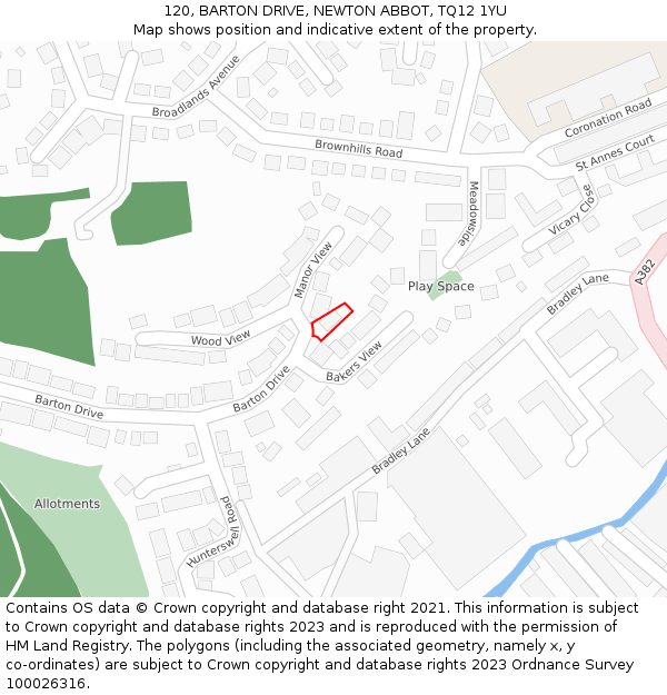 120, BARTON DRIVE, NEWTON ABBOT, TQ12 1YU: Location map and indicative extent of plot