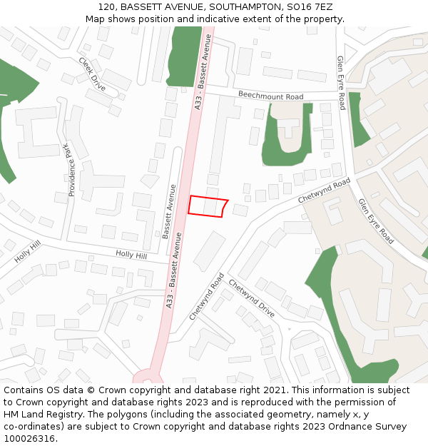 120, BASSETT AVENUE, SOUTHAMPTON, SO16 7EZ: Location map and indicative extent of plot