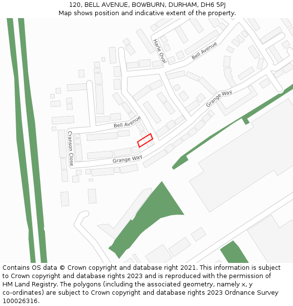 120, BELL AVENUE, BOWBURN, DURHAM, DH6 5PJ: Location map and indicative extent of plot