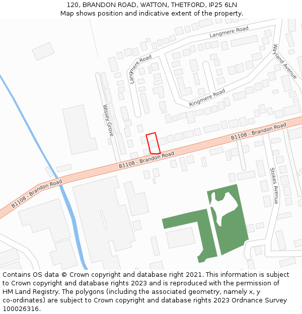 120, BRANDON ROAD, WATTON, THETFORD, IP25 6LN: Location map and indicative extent of plot