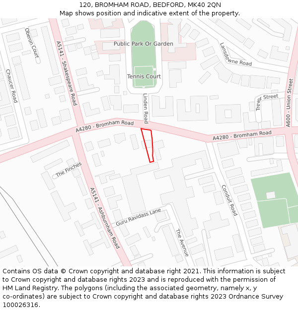 120, BROMHAM ROAD, BEDFORD, MK40 2QN: Location map and indicative extent of plot