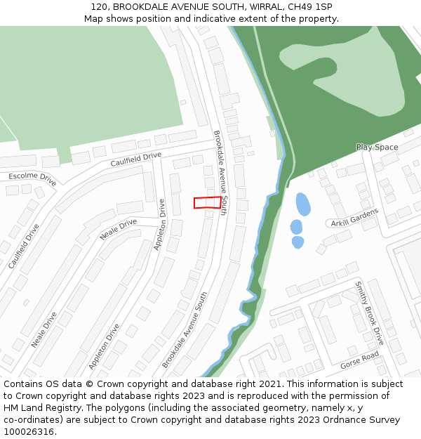 120, BROOKDALE AVENUE SOUTH, WIRRAL, CH49 1SP: Location map and indicative extent of plot