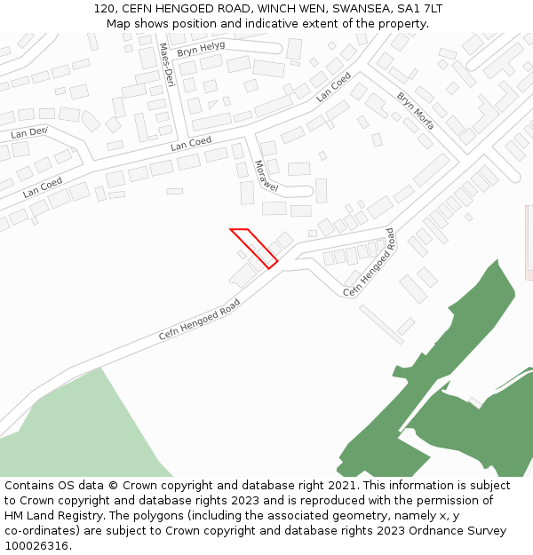 120, CEFN HENGOED ROAD, WINCH WEN, SWANSEA, SA1 7LT: Location map and indicative extent of plot