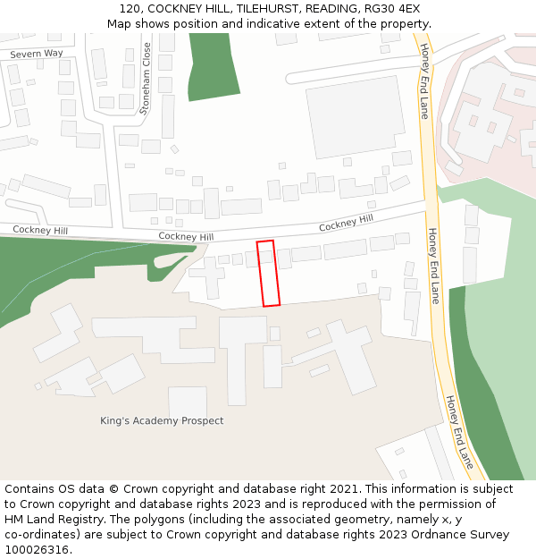 120, COCKNEY HILL, TILEHURST, READING, RG30 4EX: Location map and indicative extent of plot