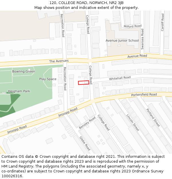 120, COLLEGE ROAD, NORWICH, NR2 3JB: Location map and indicative extent of plot