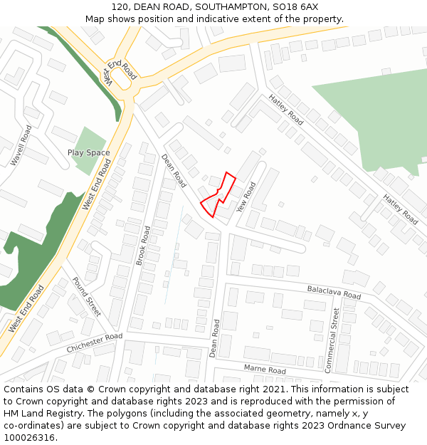 120, DEAN ROAD, SOUTHAMPTON, SO18 6AX: Location map and indicative extent of plot
