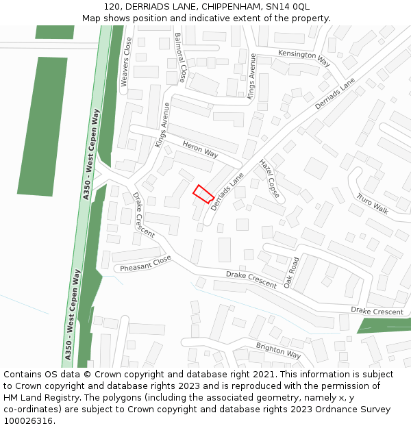 120, DERRIADS LANE, CHIPPENHAM, SN14 0QL: Location map and indicative extent of plot