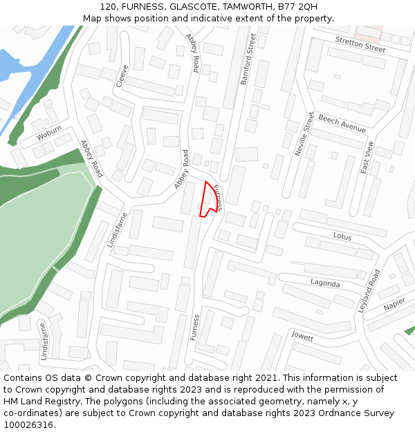 120, FURNESS, GLASCOTE, TAMWORTH, B77 2QH: Location map and indicative extent of plot