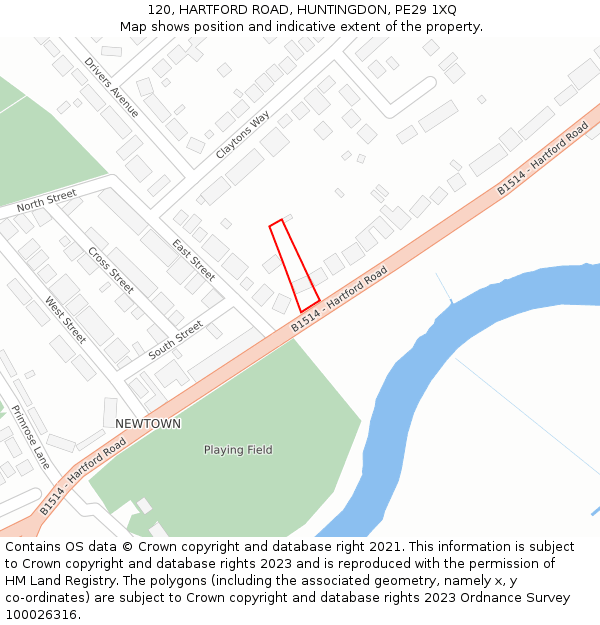 120, HARTFORD ROAD, HUNTINGDON, PE29 1XQ: Location map and indicative extent of plot