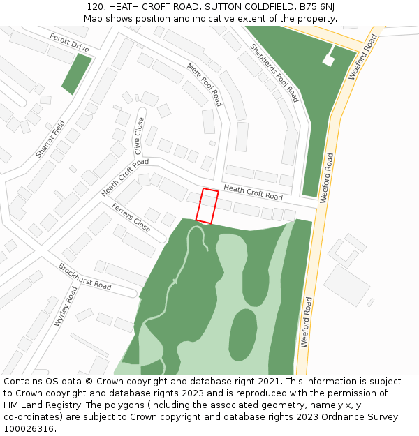 120, HEATH CROFT ROAD, SUTTON COLDFIELD, B75 6NJ: Location map and indicative extent of plot