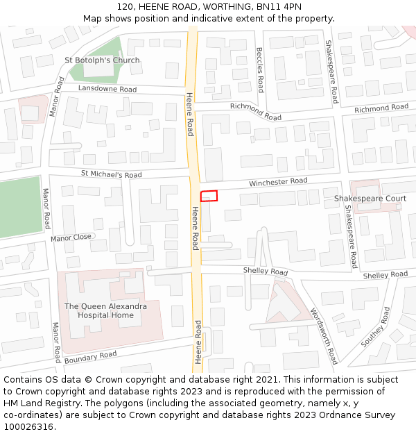 120, HEENE ROAD, WORTHING, BN11 4PN: Location map and indicative extent of plot