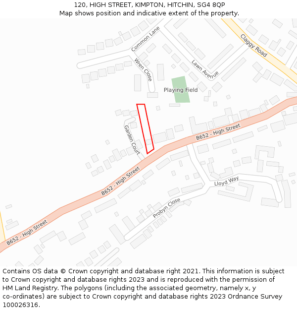 120, HIGH STREET, KIMPTON, HITCHIN, SG4 8QP: Location map and indicative extent of plot