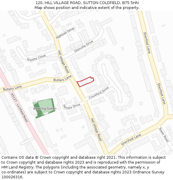 120, HILL VILLAGE ROAD, SUTTON COLDFIELD, B75 5HN: Location map and indicative extent of plot