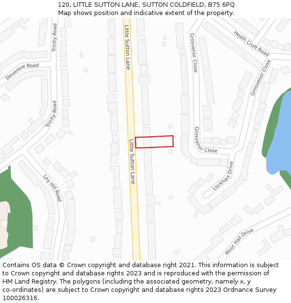 120, LITTLE SUTTON LANE, SUTTON COLDFIELD, B75 6PQ: Location map and indicative extent of plot