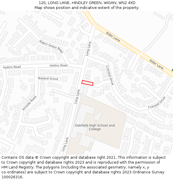 120, LONG LANE, HINDLEY GREEN, WIGAN, WN2 4XD: Location map and indicative extent of plot