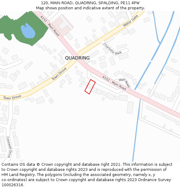 120, MAIN ROAD, QUADRING, SPALDING, PE11 4PW: Location map and indicative extent of plot