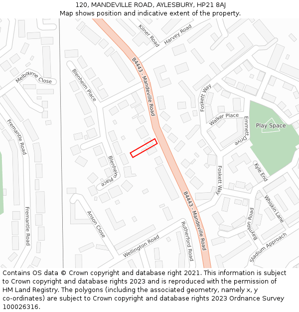 120, MANDEVILLE ROAD, AYLESBURY, HP21 8AJ: Location map and indicative extent of plot