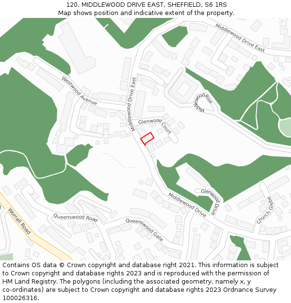 120, MIDDLEWOOD DRIVE EAST, SHEFFIELD, S6 1RS: Location map and indicative extent of plot