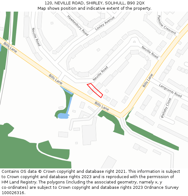 120, NEVILLE ROAD, SHIRLEY, SOLIHULL, B90 2QX: Location map and indicative extent of plot