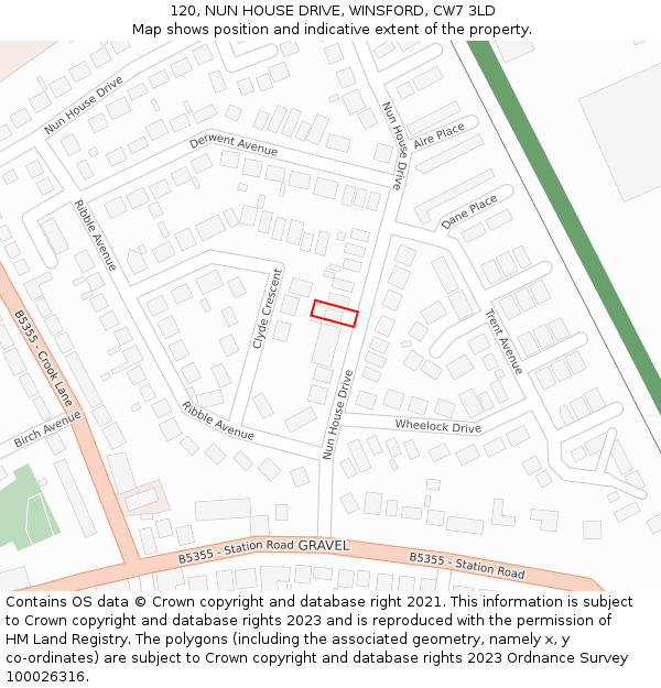 120, NUN HOUSE DRIVE, WINSFORD, CW7 3LD: Location map and indicative extent of plot