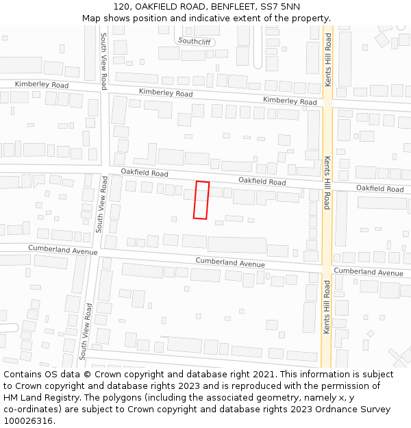 120, OAKFIELD ROAD, BENFLEET, SS7 5NN: Location map and indicative extent of plot
