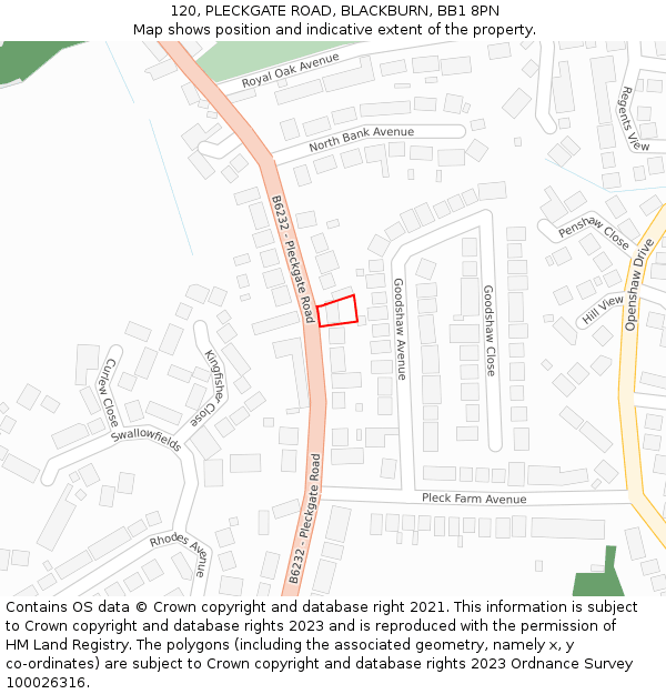 120, PLECKGATE ROAD, BLACKBURN, BB1 8PN: Location map and indicative extent of plot