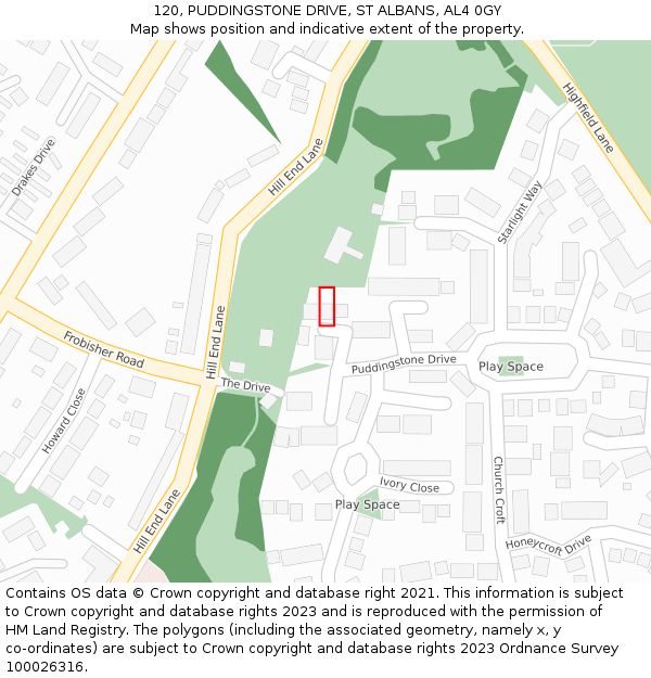 120, PUDDINGSTONE DRIVE, ST ALBANS, AL4 0GY: Location map and indicative extent of plot
