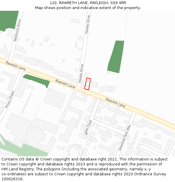 120, RAWRETH LANE, RAYLEIGH, SS6 9RR: Location map and indicative extent of plot
