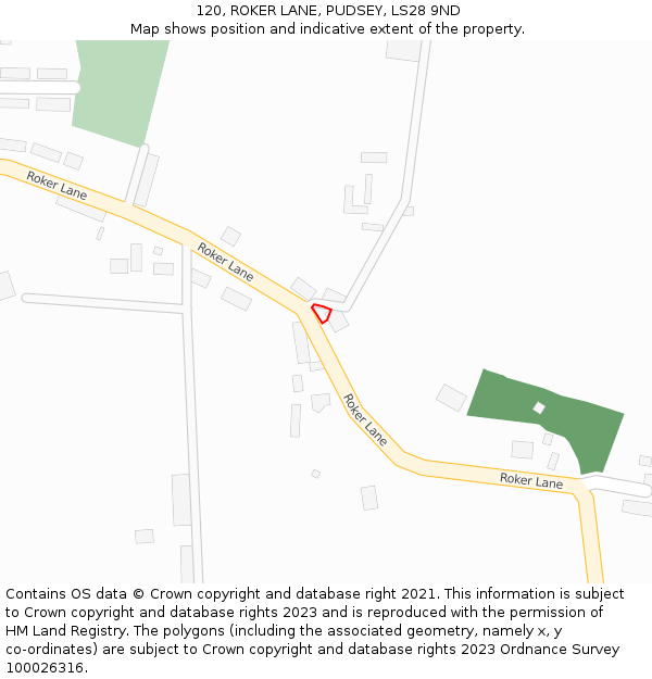 120, ROKER LANE, PUDSEY, LS28 9ND: Location map and indicative extent of plot
