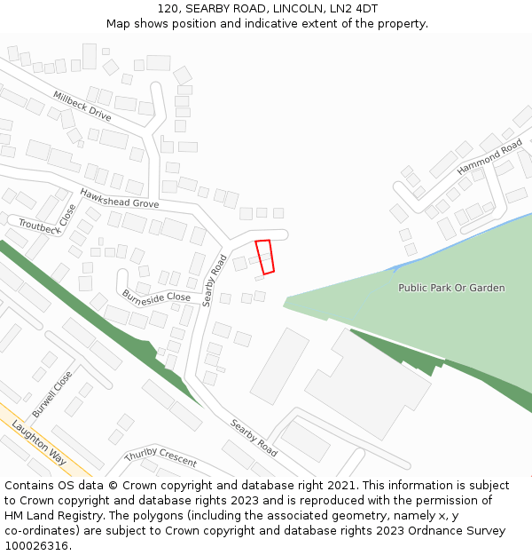120, SEARBY ROAD, LINCOLN, LN2 4DT: Location map and indicative extent of plot