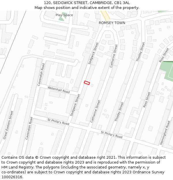 120, SEDGWICK STREET, CAMBRIDGE, CB1 3AL: Location map and indicative extent of plot