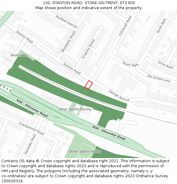120, STANTON ROAD, STOKE-ON-TRENT, ST3 6DF: Location map and indicative extent of plot