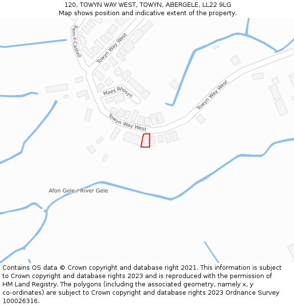 120, TOWYN WAY WEST, TOWYN, ABERGELE, LL22 9LG: Location map and indicative extent of plot