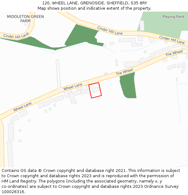 120, WHEEL LANE, GRENOSIDE, SHEFFIELD, S35 8RY: Location map and indicative extent of plot